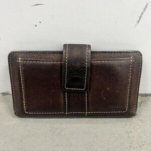 Vintage Fossil Brown Leather Women's Wallet‎ Multi-Compartment Checkbook Snap